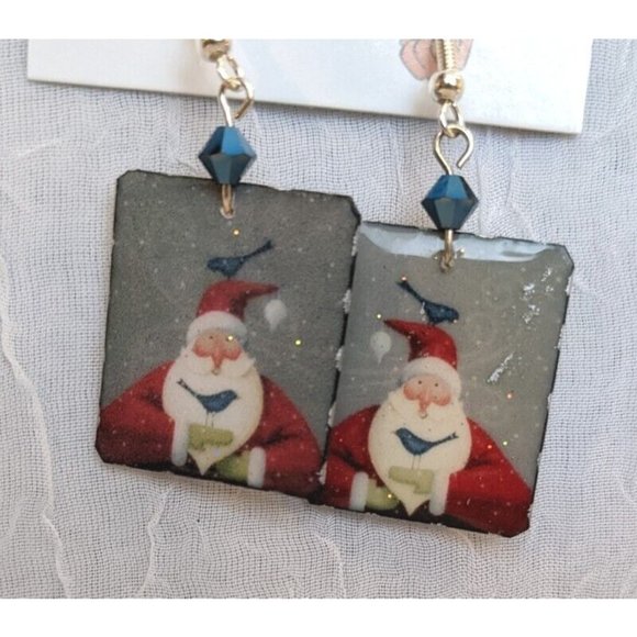 NIP Earrings Dangle Drop Handmade Upcycled Santa Christmas Jewelry Beads Claus - Picture 3 of 11
